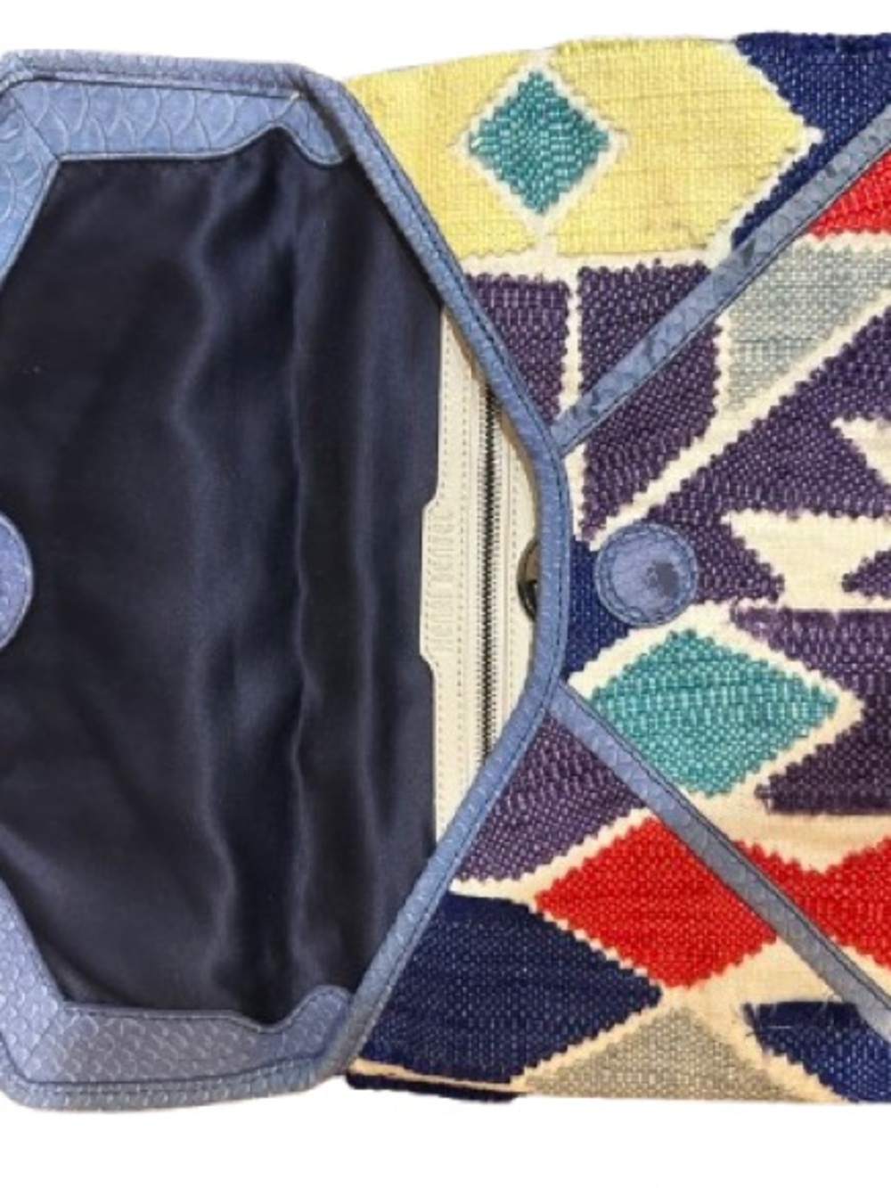 Rare Henri Bendel Woven Geometric Navy Clutch Bag Vintage - Picture 7 of 12